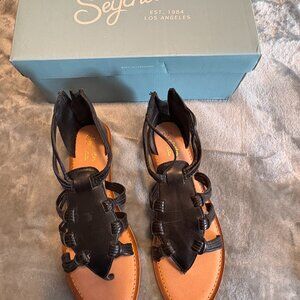 NIB Seychelles Black Leather Sandals, Size 8
